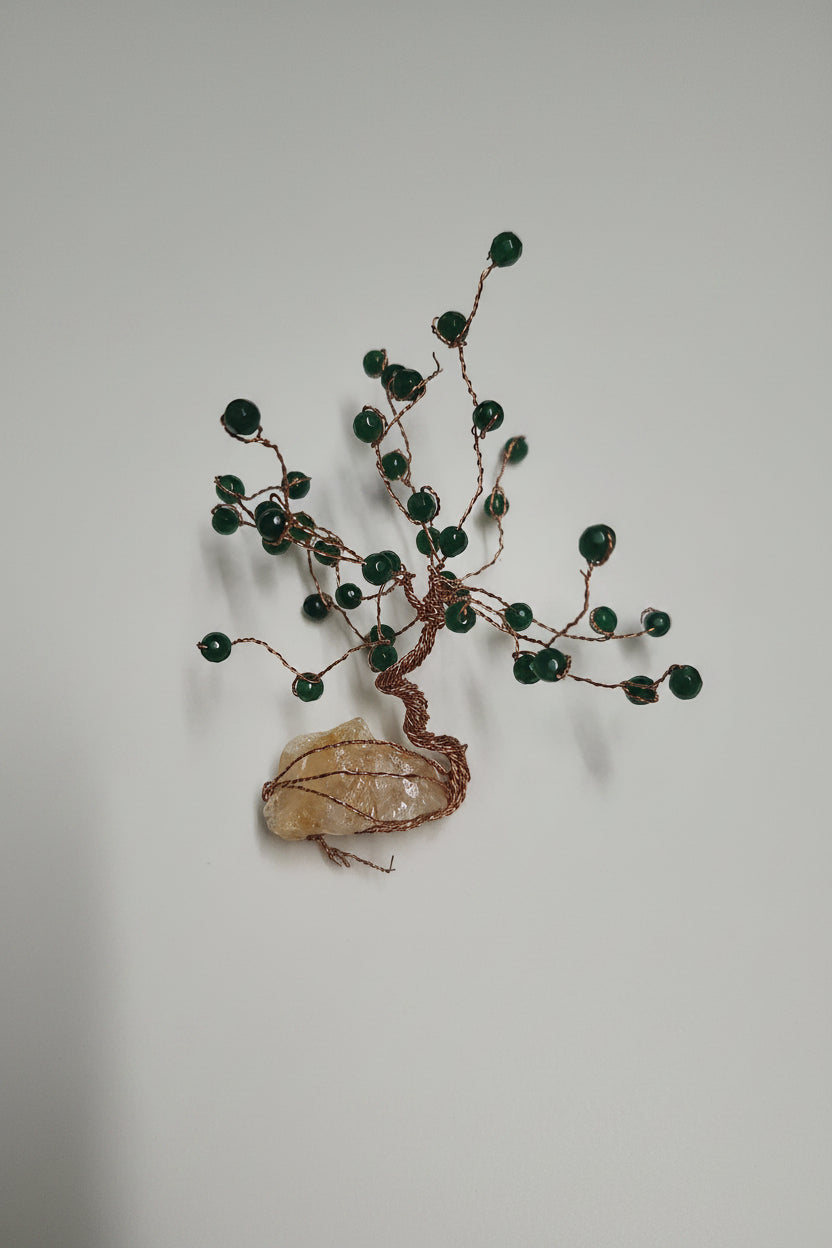 The Prosperity Tree: Citrine & Jade Wire-Wrapped Healing Sculpture