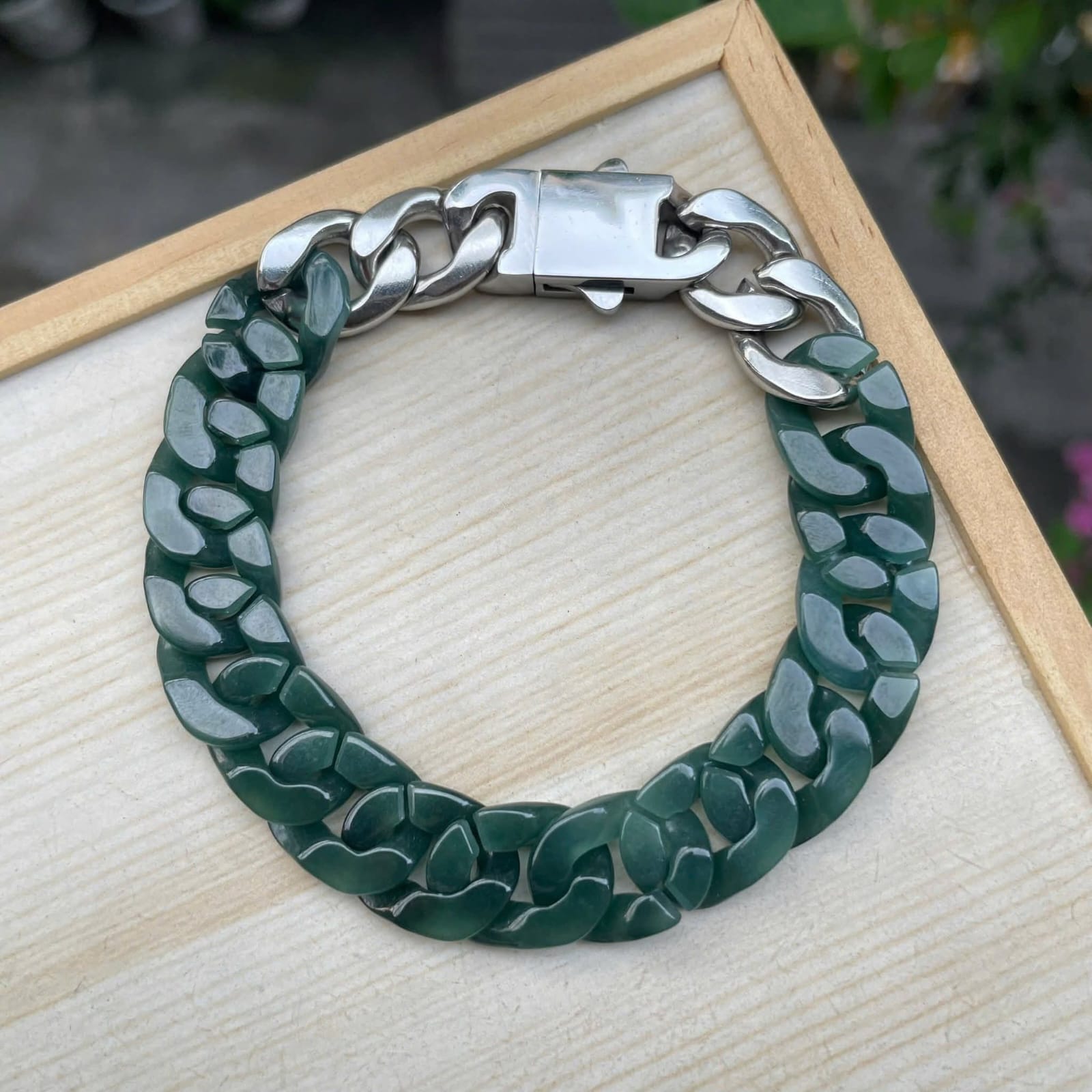 Forest Green Jade Chain Bracelet